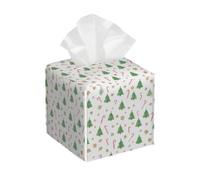 Square Tissue Box Cover Holder PU Leather Cube Tissues Case,Cute Christmas Tree Candy Canes Snowflake Facial Organizer Dispenser for Home Tabletop,Bathroom Vanity,Bedroom,Office