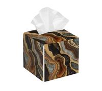 Square Tissue Box Cover Holder PU Leather Cube Tissues Case,Fluid Abstract Golden Marble Lines Facial Organizer Dispenser for Home Tabletop,Bathroom Vanity,Bedroom,Office