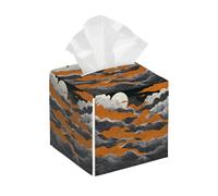 Square Tissue Box Cover Holder PU Leather Cube Tissues Case,Orange Grey Abstract Sky Cloud Facial Organizer Dispenser for Home Tabletop,Bathroom Vanity,Bedroom,Office
