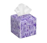 Square Tissue Box Cover Holder PU Leather Cube Tissues Case,Romantic Lavender Flower Butterfly Facial Organizer Dispenser for Home Tabletop,Bathroom Vanity,Bedroom,Office