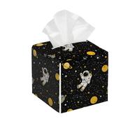 Square Tissue Box Cover Holder PU Leather Cube Tissues Case,Starry Sky Planet Stars Astronaut Facial Organizer Dispenser for Home Tabletop,Bathroom Vanity,Bedroom,Office