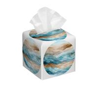 Square Tissue Box Cover Holder PU Leather Cube Tissues Case,Watercolor Abstract Ocean Waves Facial Organizer Dispenser for Home Tabletop,Bathroom Vanity,Bedroom,Office