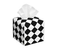 Square Tissue Box Cover, Leather Tissue Cube Box Holder, Black And White Abstract Checkered Diamond Facial Paper Case for Tabletop, Bathroom, Car, Office 5.2"x5.2"x5.2"in