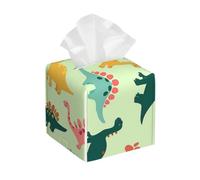 Square Tissue Box Cover, Leather Tissue Cube Box Holder, Boys Dinosaur Dino Cartoon Animals Facial Paper Case for Tabletop, Bathroom, Car, Office 5.2"x5.2"x5.2"in