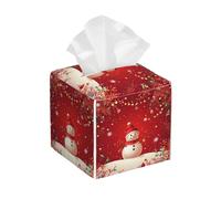 Square Tissue Box Cover, Leather Tissue Cube Box Holder, Christmas Snowman Facial Paper Case for Tabletop, Bathroom, Car, Office 5.2"x5.2"x5.2"in