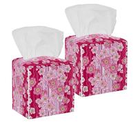 Square Tissue Box Cover, Tissue Box Holder Facial Paper Organizer Dispenser for Bathroom, Night Stands, Desk, Car, Office, 5X5X5'', Japanese Pink Cherry Blossoms Flowers