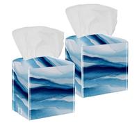 Square Tissue Box Cover, Tissue Box Holder Facial Paper Organizer Dispenser for Bathroom, Night Stands, Desk, Car, Office, 5X5X5'', Blue and White Frozen River under Ice