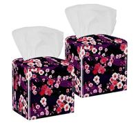 Square Tissue Box Cover, Tissue Box Holder Facial Paper Organizer Dispenser for Bathroom, Night Stands, Desk, Car, Office, 5X5X5'', Pink Red Japanese Cherry Flowers