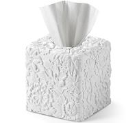 Square Tissue Box Cover,Tissue Box Holder for Bathroom Home Decor,Hand Carved 3D Florwers Tissue Case,Farmhouse Paper Organizer,Sunflowers White