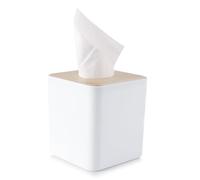 Square Tissue Box Cover,White Tissue Box Holder,Bamboo Facial Cube Box Cover for Storage on Bathroom Vanity, Countertop, Bedroom Dresser