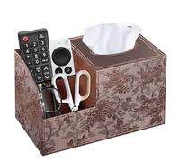 Square Tissue Box Cover with Storage, PU Leather Facial Cube Tissue Holder | TV Remote Control Holder, Desk Accessories Nightstand Organizer, Modern Table Caddy for Bathroom, Bedroom, Home, Office Decor