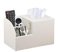 Square Tissue Box Cover with Storage, PU Leather Facial Cube Tissue Holder.TV Remote Control Holder, Desk Accessories Nightstand Organizer, Modern Table Caddy for Bathroom, Bedroom, Home, Office Decor