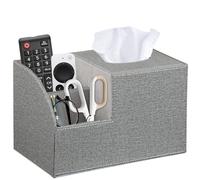Square Tissue Box Cover with Storage, PU Leather Facial Cube Tissue Holder | TV Remote Control Holder, Desk Accessories Nightstand Organizer, Modern Table Caddy for Bathroom, Bedroom, Home, Office Decor