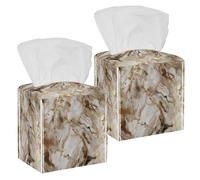 Square Tissue Box Holder, Pastel Retro Marble Pattern 2 Pack Waterproof Tissue Box Cover, Modern Napkin Holder for Bedroom, Bathroom, Dresser, Night Stand, Office, Desktop