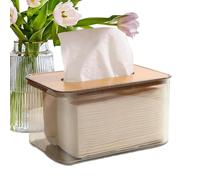 Square Tissue Box Lid - Acacia Facial Tissue Cube with Tray, Decorative Organizer, Slide Bottom | Table Accent for Bathroom Bedside for the B