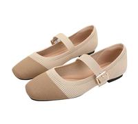 Square Toe Ballet Flats for Women Rubber Mesh Buckle Mary Jane Shoes Low Heel Comfort Casual Shoes Apricot Brown 2 UK