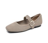 Square Toe Ballet Flats for Women Rubber Mesh Buckle Mary Jane Shoes Low Heel Comfort Casual Shoes Brown 8 UK