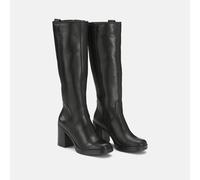 Square Toe Heeled Leather Calf Boots Black