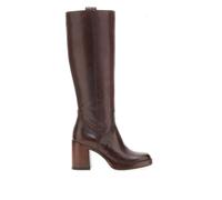 Square Toe Heeled Leather Calf Boots Chocolate
