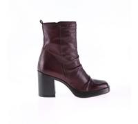Square Toe Heeled Pleated Leather Ankle Boots Burgundy