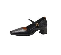 Square-Toed, Chunky-Heeled Mary Jane Heels with A Single Buckle Strap - Versatile Women'S Shoes for The Workplace,Black 4.5cm,6 UK