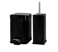 Harbour Housewares Bathroom Bin & Brush Set - Black - 2pc Square Stainless Steel Pedal Bin & Toilet Brush Set Slim Small Trashcan for Kitchen Waste, Bathroom Rubbish