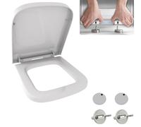 Square Toilet Seat, Soft Close Toilet Seat with Quick Release for Easy to Clean, Heavy Duty Anti-Bacterial Toilet Seat Covers, Top Fix 360 Adjustable Hinges, White Duroplast Toilet Lid Loo Seat