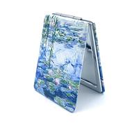 Square Travel Mirror Small Compact Mirror Rectangular Hand Mirror Compact Cute Handheld Cosmetic Mirror Folding Water Lilies Floral Gifts for Women