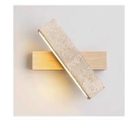 Square Travertine Led Wall Sconce 180° Rotating Natural Stone Wall Mount Lamp Indoor Warm Light 3000K Modern Wood Wall Light for Bathroom Bedroom Bedside Living Room