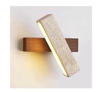 Square Travertine Led Wall Sconce 180° Rotating Natural Stone Wall Mount Lamp Indoor Warm Light 3000K Modern Wood Wall Light for Bathroom Bedroom Bedside Living Room