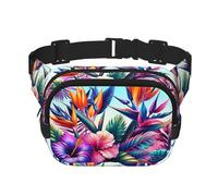 Square Tropical-Island-Hibiscus Double-Layer Sport Fanny Pack Waist Pack Large Crossbody Waist Bag for Running Travel Walking
