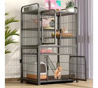 Square Tube Metal Cat Cage Removable Animal Playpen Cat House With Platform and ladder Large Enclosure with Doors Small Animals enclosure Large Exercise Place for Pet ( Color : Black-B , Size : 86*61*