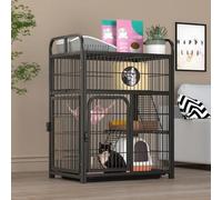 Square Tube Metal Cat Cage Removable Animal Playpen Cat House With Platform and ladder Large Enclosure with Doors Small Animals enclosure Large Exercise Place for Pet ( Color : Black-A , Size : 78*52*