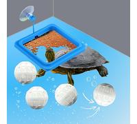 Square Turtle Feeding Ring with Suction Cup and 4 Pcs Nitrifying Balls Set, Fish Food Holder and Aquatic Toys for Turtles Tortoise Goldfish Guppy Koi Puffer, Aquatic Turtle Tank Accessories (Square)