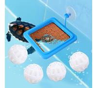 Square Turtle Feeding Ring with Suction Cup, Include 4pcs Nitrifying Balls Fish Feeder Accessories for Tank Floating Tortoise Ball Toy to Maintain Water Quality Feeding Ring for Turtle Guppy