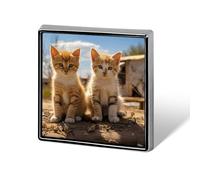 Square Two Little Cats Brooch Classic Mini Pin 0.7 Inch Aluminum Alloy Lapel Pin Personalized Button Badge for Backpack Hat Suit Jacket Clothing Decoration