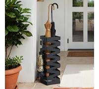 Square Umbrella Stand, Metal Umbrella Holder with 4 Hooks and Removable Water Tray, Black
