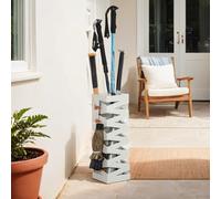 Square Umbrella Stand, Metal Umbrella Holder with 4 Hooks and Removable Water Tray, White