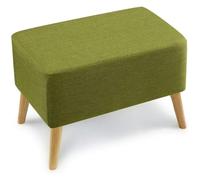 Square Upholstered Footrest with Wooden Support Stool Removable Linen Cover Low Fabric Pouf for Living Room Small Green Accent Fur