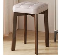 Square Vanity Stool 46cm Makeup Stool Wooden Dressing Stool for Bedroom/Entry Beige Fabric Upholstery Walnut Legs Stylish Accent Chair for Home Decor