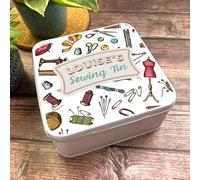 Square Vintage Antique Sewing Tools Pattern Personalised Sewing Tin Personalised Gift | Custom Gift | Personalized Tin | Personalised Tins | Gift For Her | Gift For Him