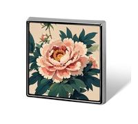 Square Vintage Peony Flowers Brooch Classic Mini Pin 0.7 Inch Aluminum Alloy Lapel Pin Personalized Button Badge for Backpack Hat Suit Jacket Clothing Decoration