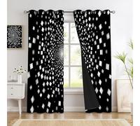 Square Vortex Blackout Curtains For Bedroom 90 Drop Black And White Visual Illusion Space Eyelet Curtains For Living Room Thermal Insulated Window Curtain Drapes For Dining Room 2 Panels