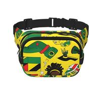 Square Waist Bag - Unique Jamaican Elements Print, Large Capacity, Adjustable, for Travel and Outdoor Sport