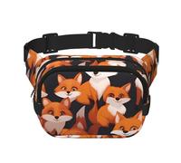 Square Waist Bag - Unique Lots of Cartoon Little Foxes Print, Large Capacity, Adjustable, for Travel and Outdoor Sport