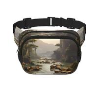 Square Waist Bag - Unique Mountains and Rivers Print, Large Capacity, Adjustable, for Travel and Outdoor Sport