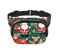 Square Waist Bag - Unique Santa Claus and Christmas Deer Print, Large Capacity, Adjustable, for Travel and Outdoor Sport