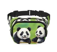 Square Waist Bag - Unique Two Cute Pandas Print, Large Capacity, Adjustable, for Travel and Outdoor Sport