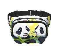 Square Waist Bag - Unique Two Happy Pandas Print, Large Capacity, Adjustable, for Travel and Outdoor Sport