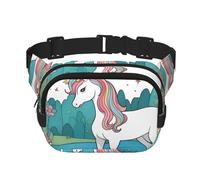 Square Waist Bag - Unique Unicorns by The River Print, Large Capacity, Adjustable, for Travel and Outdoor Sport